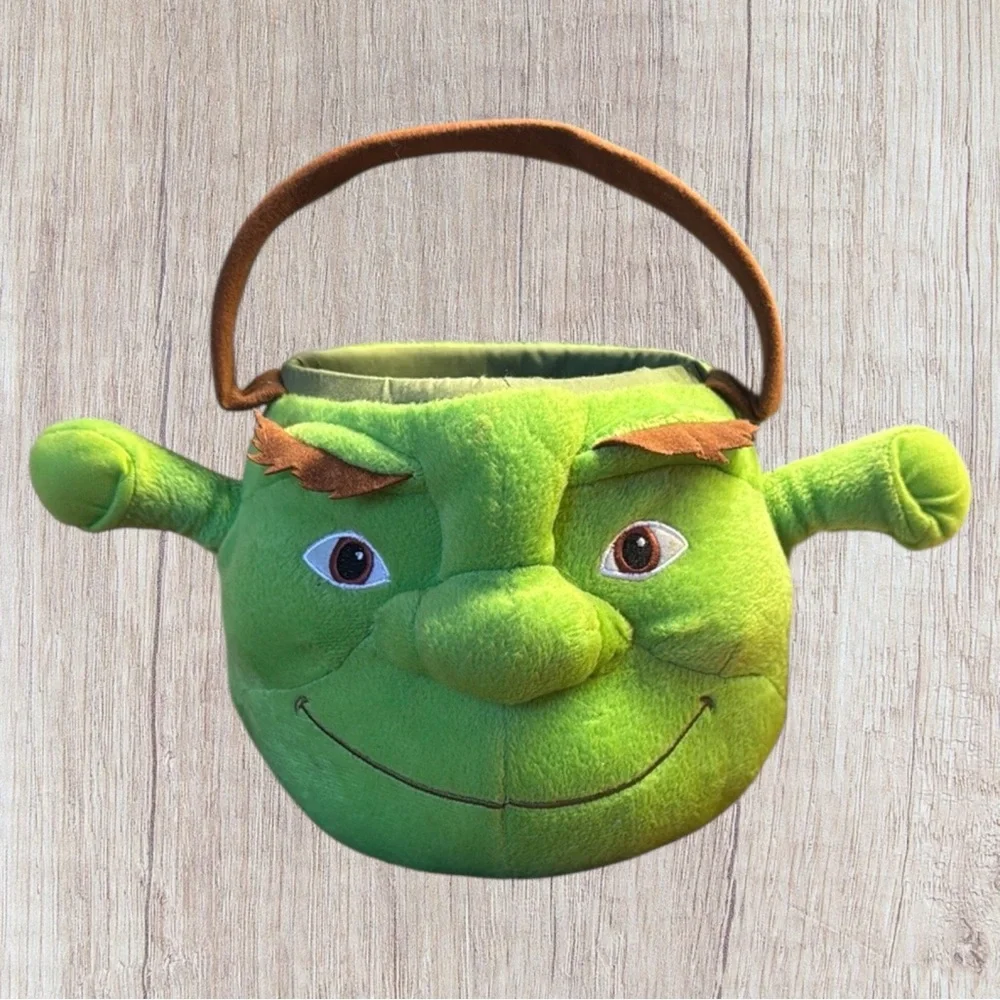 2007 DreamWorks Collectible Shrek Head Plush Easter Halloween Bucket Basket Rare